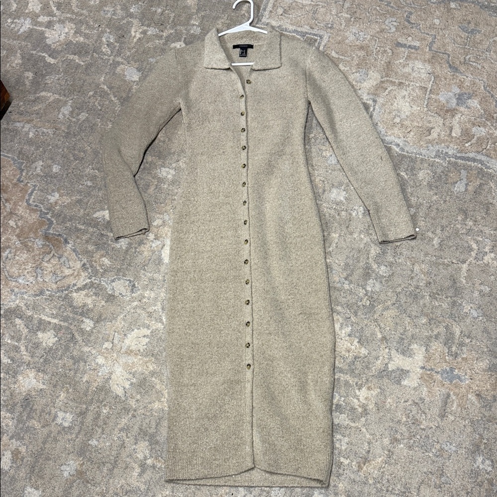 Elegant Beige Button-Down sweater Maxi Dress